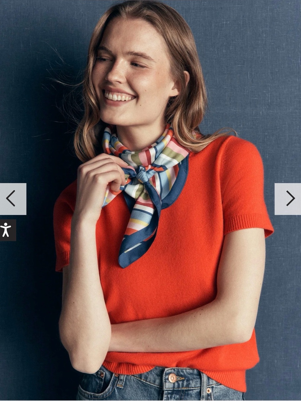 Halston Heritage Short Sleeve Crewneck Sweater in Bright Orange
